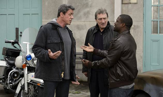 Sylvester Stallone, Robert De Niro and Kevin Hart in 'Grudge Match'.
