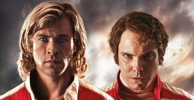 Chris Hemsworth is James Hunt and Daniel Bruhl is Niki Lauda in 'Rush'.