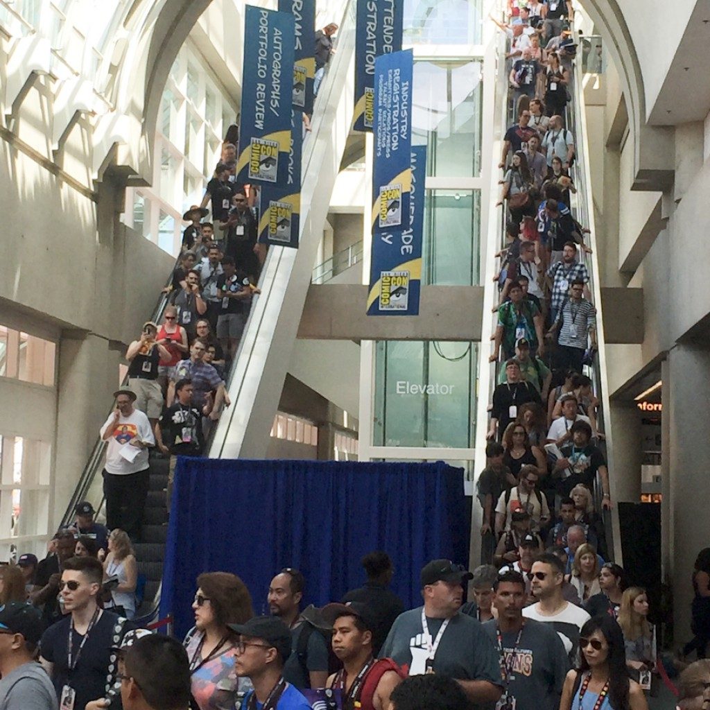 Crowds coming back from badge pick-up