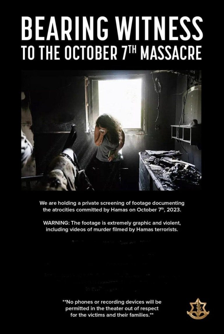 October 7th Attack Documentary ‘Bearing Witness’ Screening Cancelled
